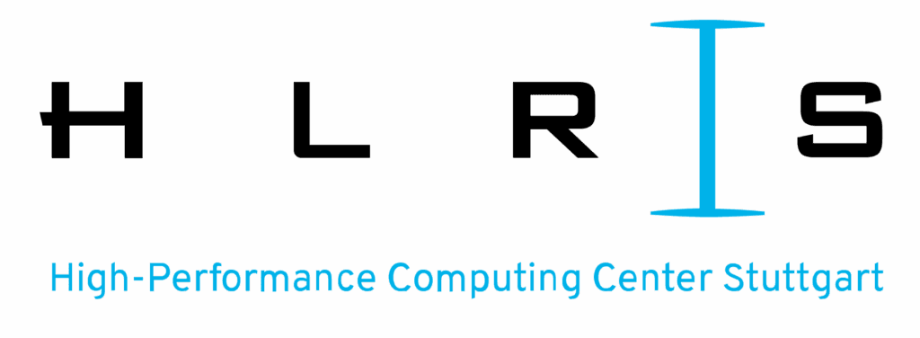Logo of HLRS (Höchstleistungsrechenzentrum Stuttgart). The abbreviation letters in black are accompanied only by a light blue computer cursor symbol (a vertical bar with horizontal lines extending from the top and bottom) in between the R and the S.